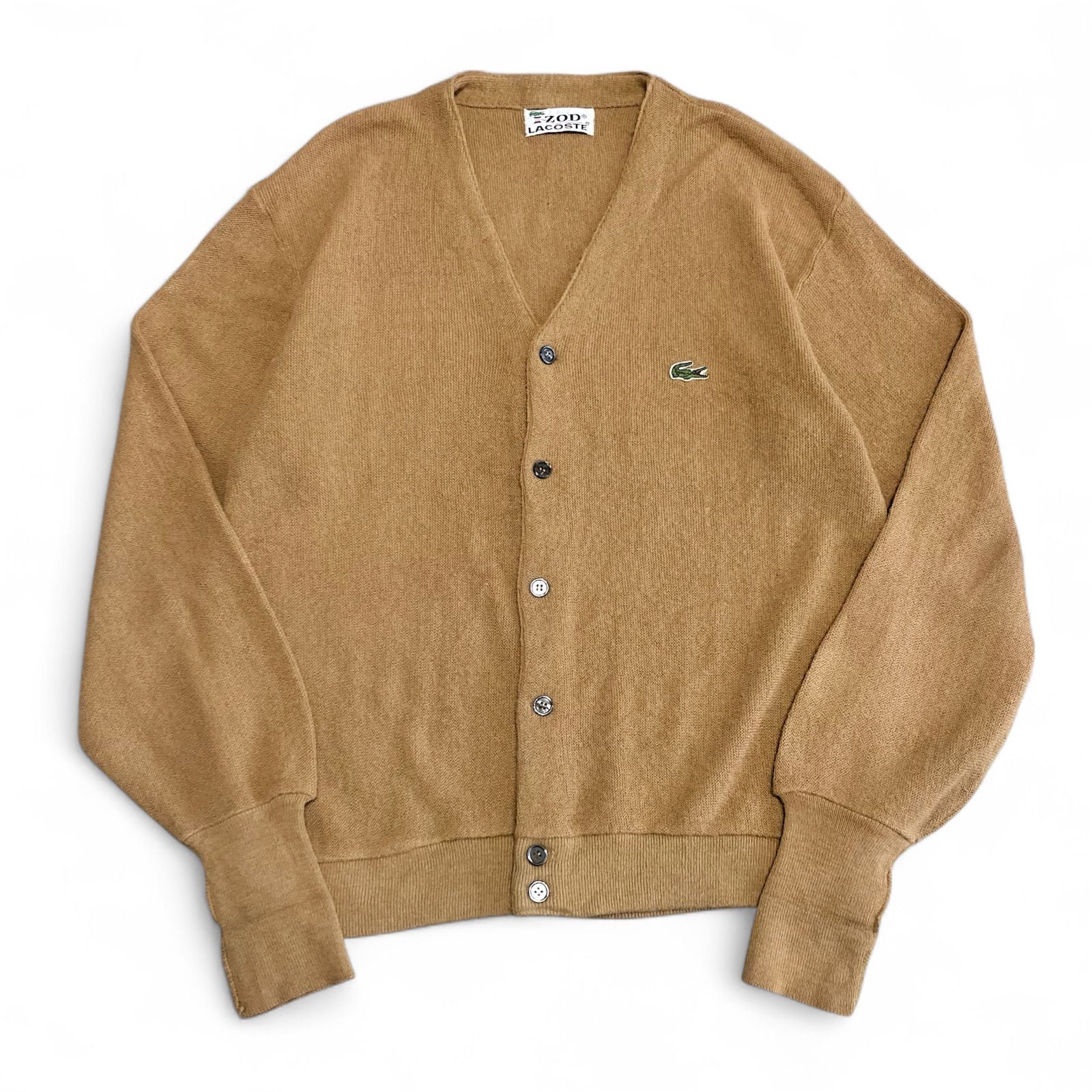 70s ラコステ IZOD アクリルカーディガン 糸巻きタグ ワンポイント ブラウン系 M