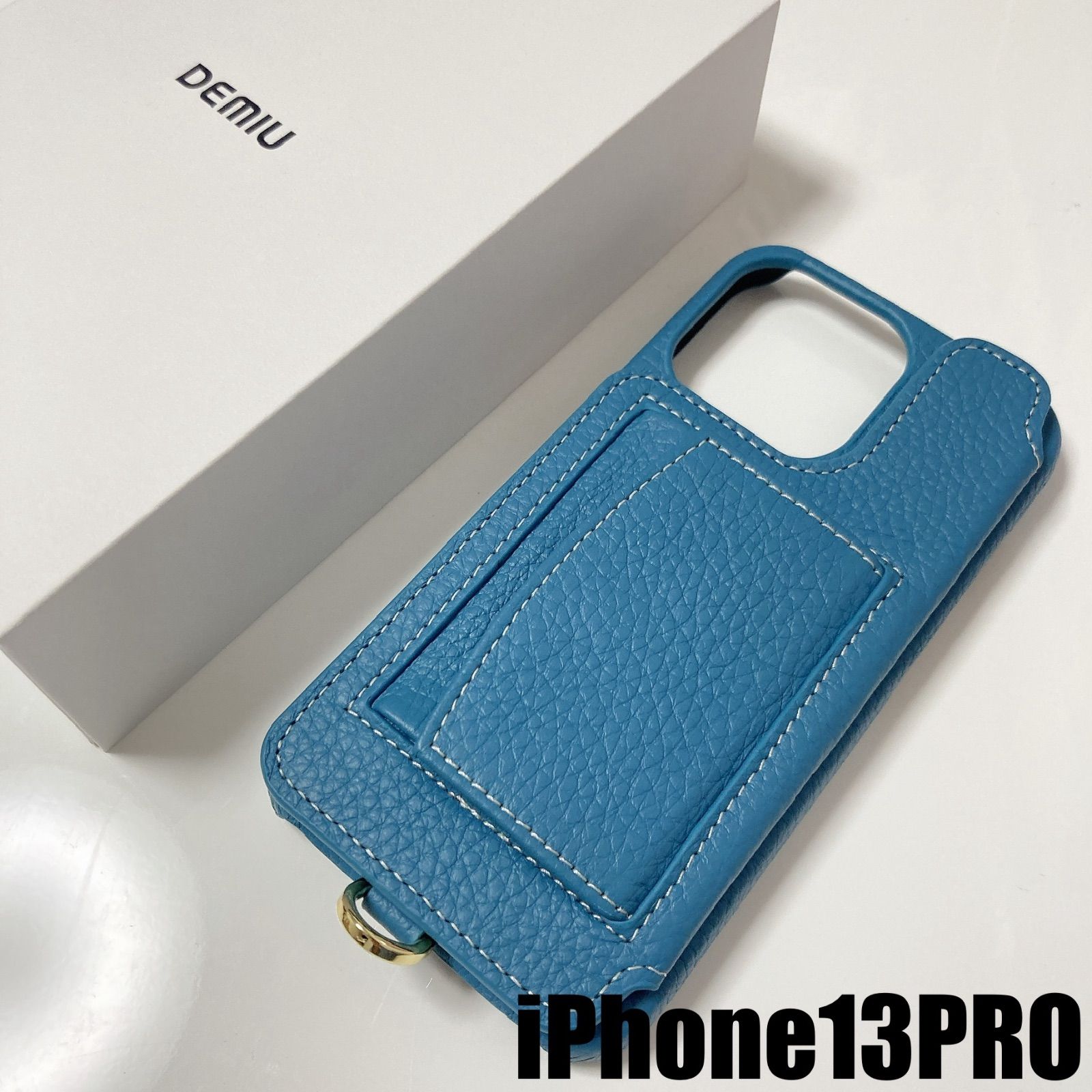 【iPhone13PRO】新品未使用DEMIUデミュウiPhoneケースPOCHEポシェDemiurvoデミウルーボダックブルー　スマホケースレザーケース 財布カードケース付きアイフォンケースiPhone12proiPhone14iPhoneseデミュウ
