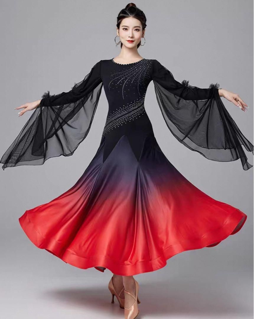 ストーン付きスタンダード練習着ワンピース✨ダンスパーティーにも！ 新品未使用 発表会衣装 スタンダード向きワンピース練習着ダンス