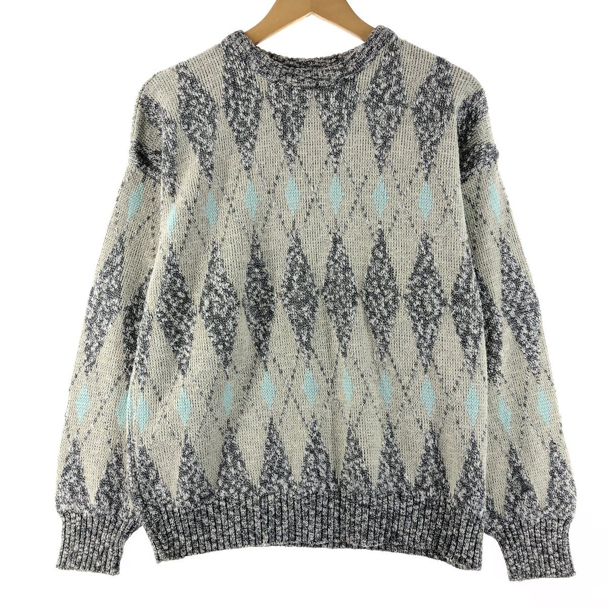 古着 Bellissimo 総柄 コットン×アクリル ニットセーター カナダ製 メンズXL /eaa362351 【中古】/eaa362351