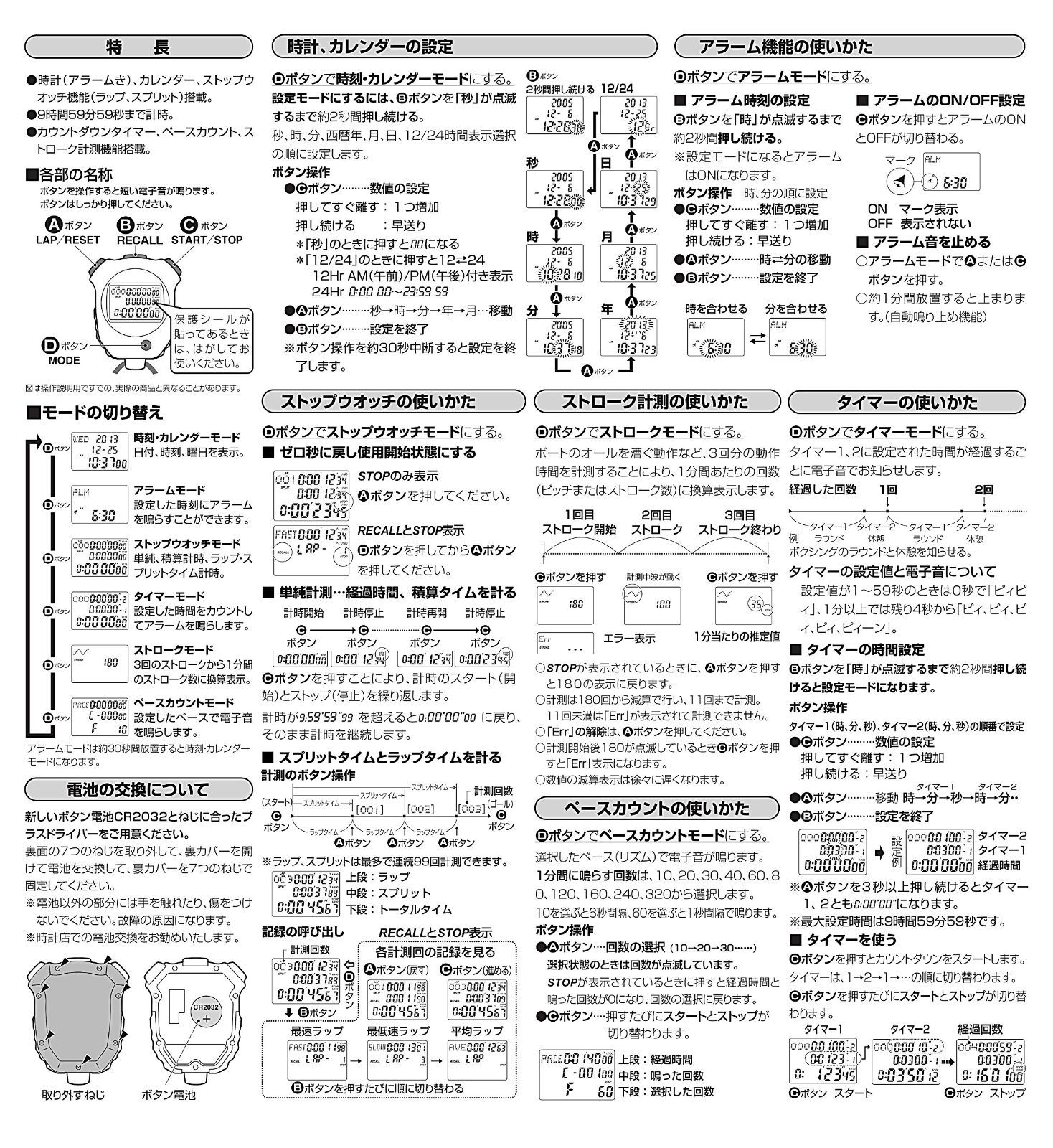 シチズン ストップウォッチ 防水 スプリットタイム ペースカウント機能 ストローク測定機能付き リズム RHYTHM 黒 CITIZEN LC 058-A 02