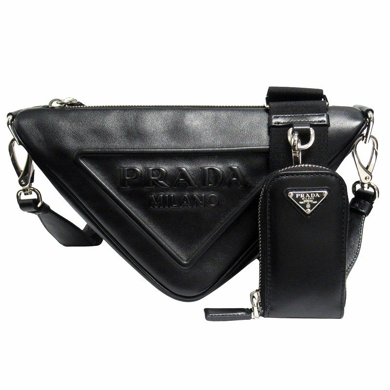 良品 プラダ PRADA トライアングル レザー ショルダーバッグ 