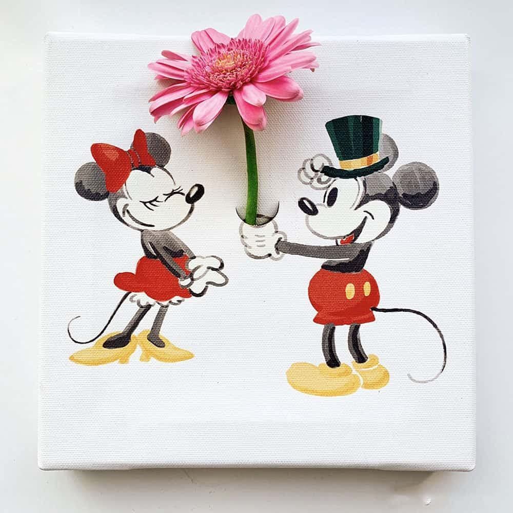 リブ(Lib) アートデリ ポスター パネル ディズニー ミッキー IKEBANA 20cm × 20cm 日本製 軽量 ファブリック Disney IKE-DSNY-1807-01