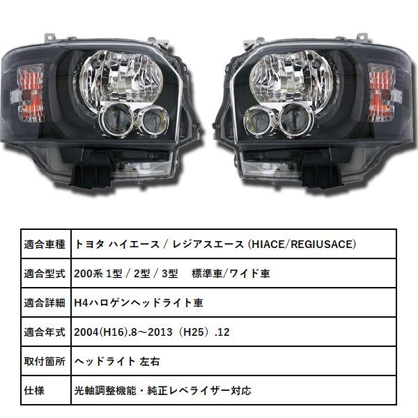 TOYOTA HIACE 200系 3型ハイエース純正ヘッドライト左右 HID KOITO 26