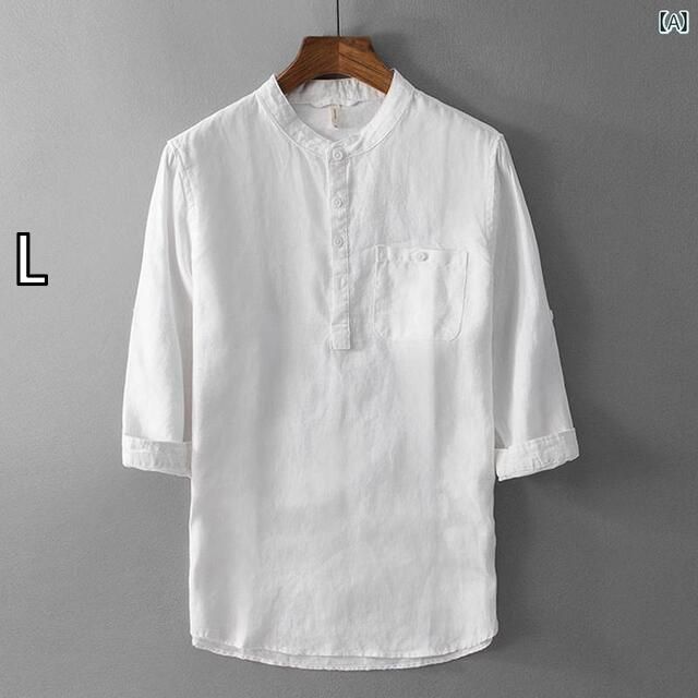 [L]メンズ 男性用 ファッション オシャレ シンプル 大人 かっこいい ストリート ヒップホップ HipHop 夏 スカイブルー ボタン 付き ハーフ袖 シャツ T シャツ 風 半袖 リネン T シャツ 半袖 トッ