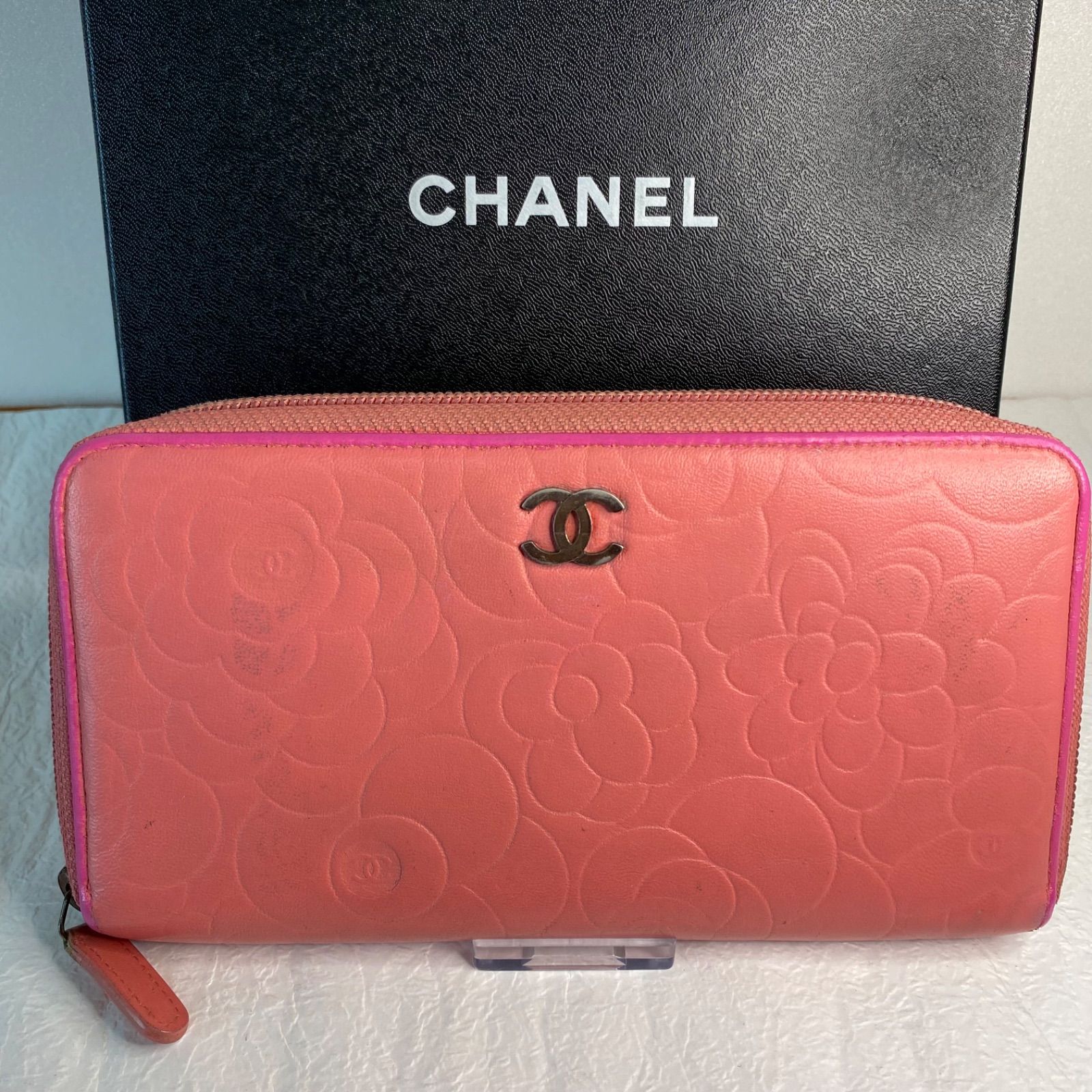 💜美品💜CHANEL カメリア ラウンドファスナー長財布 ピンク マトラッセ シャネル 1 - メルカリ