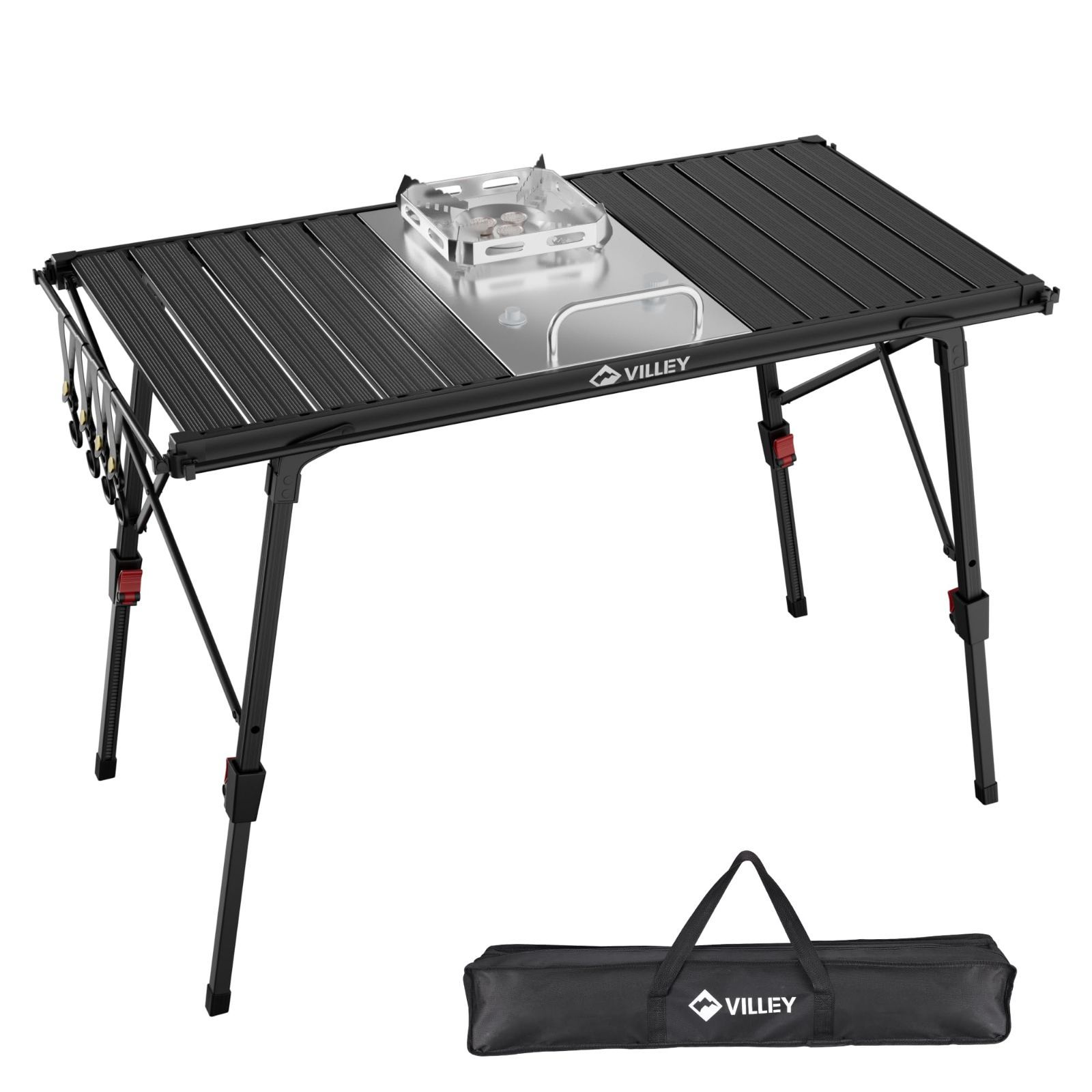 新商品 バーベキュー キャンプ 耐荷重46kg 持ち歩く便利 ハイキング 軽量化 アルミ材質 吊り下げ用サイドレール付き 高さ43～64cm調節 ピクニック 88.5x44cm 焚き火テーブル テーブル igt 収納袋付き キャンプテーブル アウトドアテー