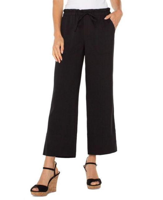 【送料無料】 リヴァプール ロサンゼルス レディース カジュアルパンツ ボトムス Women's Pull-on Wide-Leg Crop Pants Black