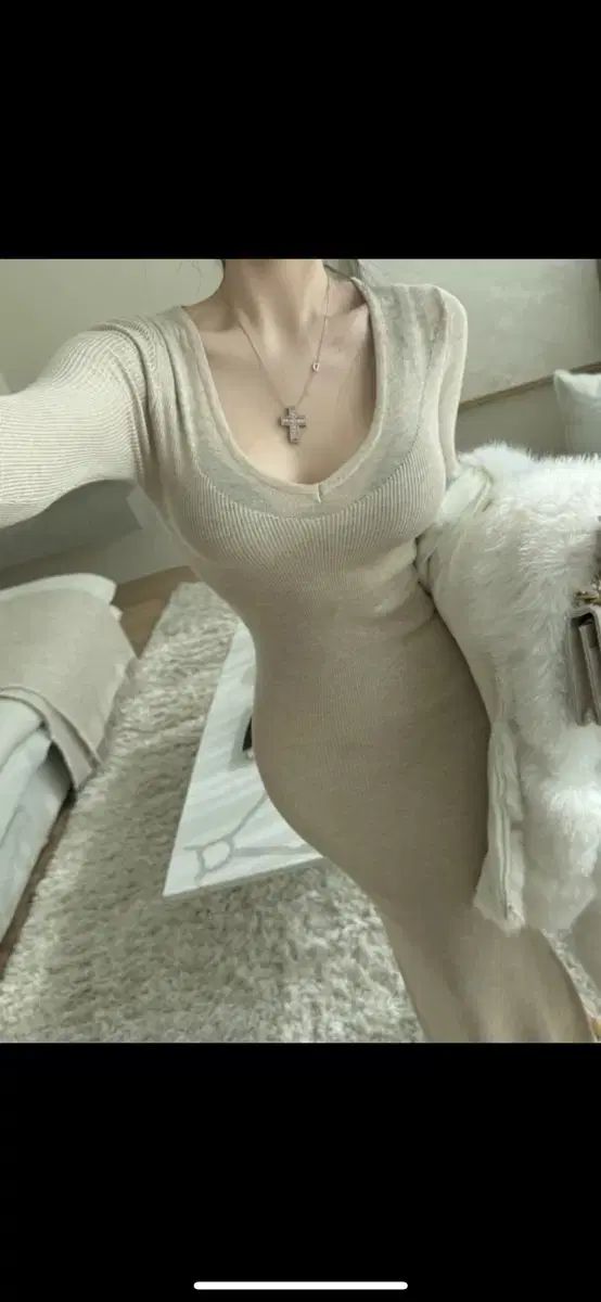 ロングニットワンピースロングスカートデイリー朝食ルックグラムフィットリバー