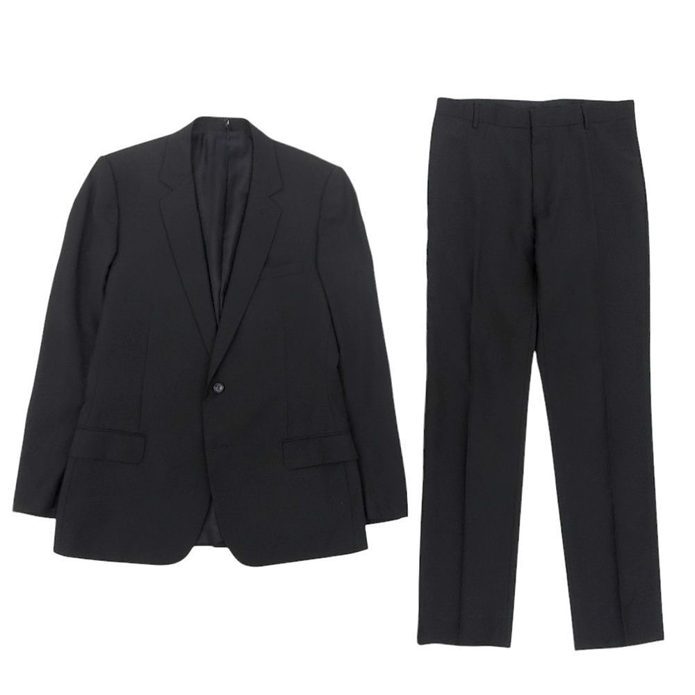DIOR HOMME ディオールオム ウール スモーキングジャケット スラックスパンツ セットアップ スーツ 52 ブラック メンズ 古着