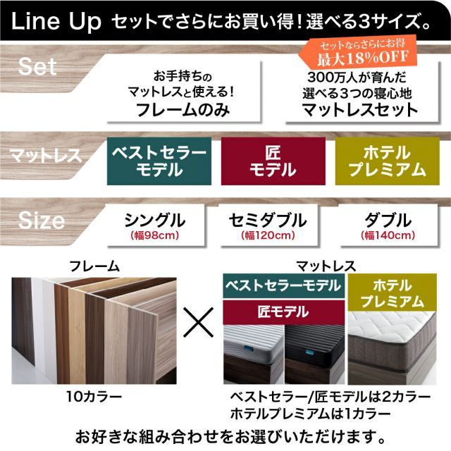 【国内正規品】 種類29 ピュアホワイト 匠モデルマットレス付 ホワイト ベッド シングルベッド シングル ベット シングルベッド セミダブルベッド ダブルベッド ベッドフレーム マットレス付き 収納付き 収納 収納ベッド グレー ブラウン 白 黒 宮付 おしゃれ マットレス 数回着用