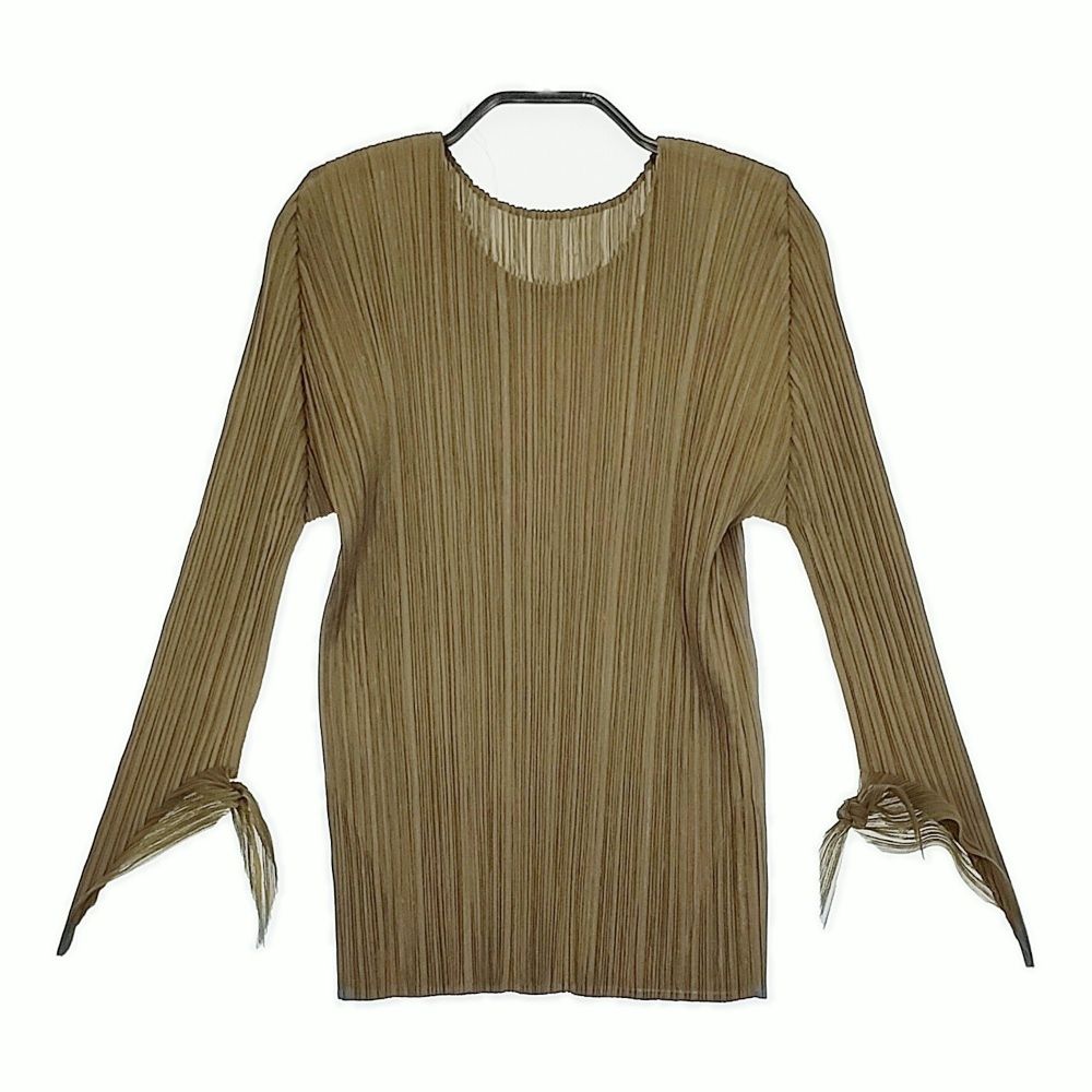 PLEATS PLEASE ISSEY MIYAKE PP61-JK611 サイズ3 プリーツ リボン カットソー カーキ レディース プリーツプリーズ 5-0513M♪