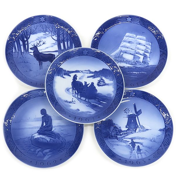 ロイヤルコペンハーゲン ROYAL COPENHAGEN 食器 イヤープレート 1960年代 10枚セット 陶磁器 ブルー×ホワイト ヴィンテージ 北欧 飾り皿 絵皿 1960~1969