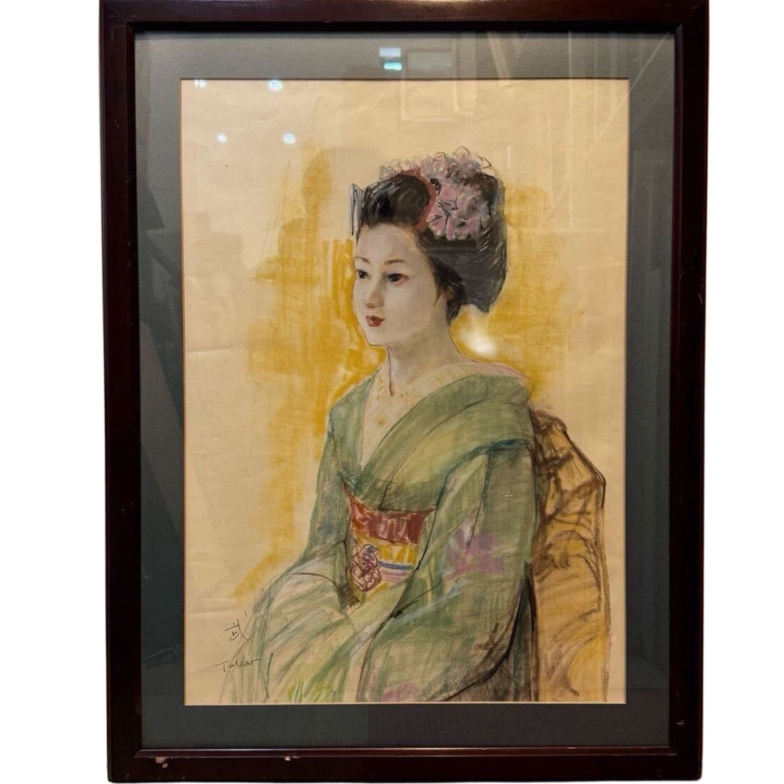 高橋武生 舞妓 パステル画 2点 直筆サイン入り 美人画 人物画 師 黒田重太郎