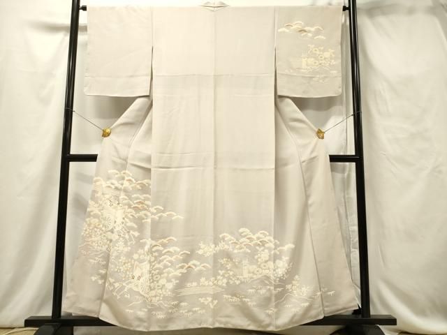 平和屋着物○訪問着 総刺繍 松竹梅風景文 黒地 金糸 正絹 逸品 未