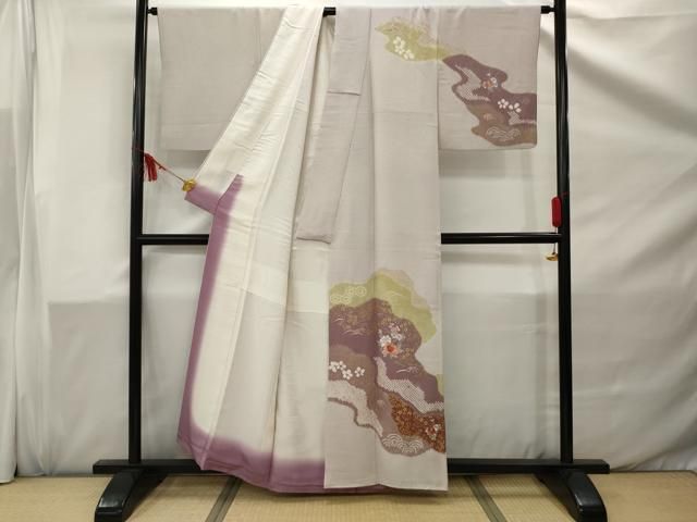 平和屋着物□訪問着 絞り 刺繍 流水草花文 金彩 正絹 逸品 AAAZ9787gw