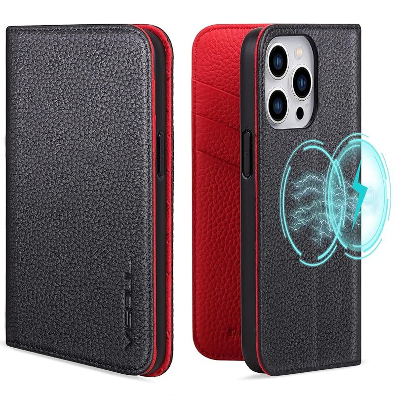 VISOUL iphone15 Pro ケース 手帳型 本革 MagSafe対応 スマホケース レザー アイフォン カード収納 携帯ケース 全面保護 柔軟なTPU素材 マグネット式 スタンド機能付き ワイヤレス充電対応 アイホン15 Pro 対応 6.1イ 1