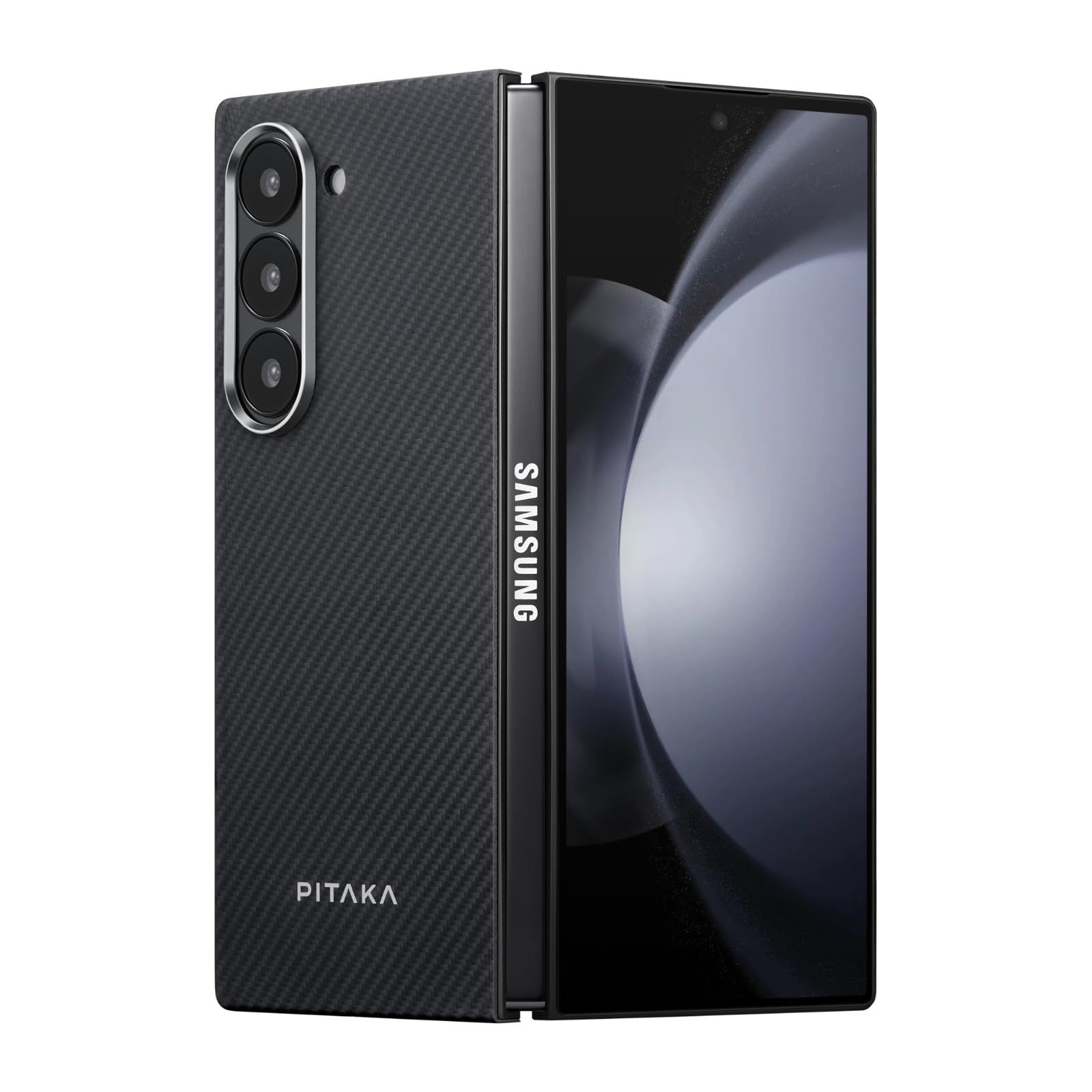 新品 「PITAKA」Galaxy Z Fold6 ケース Magsafe対応 背面カバー ワイヤレス充電対応 アラミド繊維製 MagEZ Case5 薄型 超軽量 耐衝撃 カーボン風 ミニマリスト シンプル /600D 黒/グレー