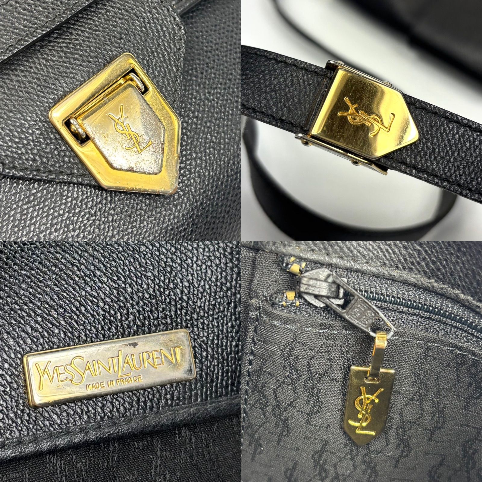 YVES SAINT LAURENT イヴ サンローラン YSL ロゴ 金具 レザー 本革