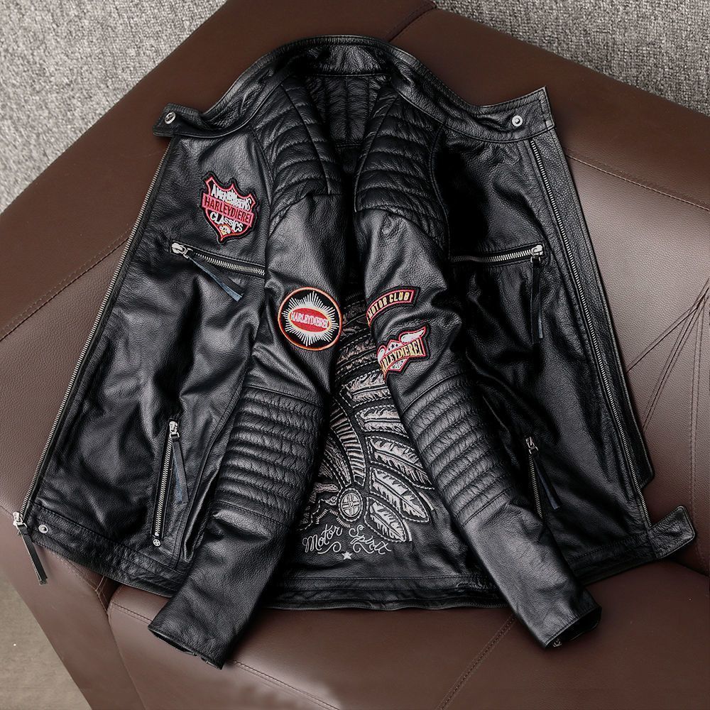 高品質！ハーレーライダース　メンズ 本革レザーウェア　ショート様式　立ち襟　上層牛革　フライトジャケット 重機關車服 サイズ選択可 高品質 レザージャケット カウハイド 本革 革ジャン バイクレザー