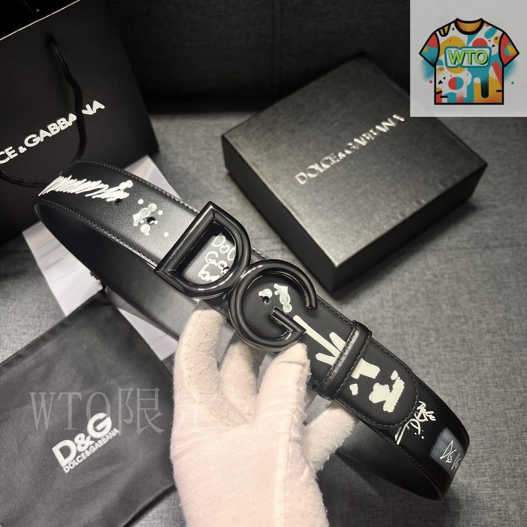 今日特価】Dolce&Gabbana 4.0cm ブラックプリント 小牛皮ベルト