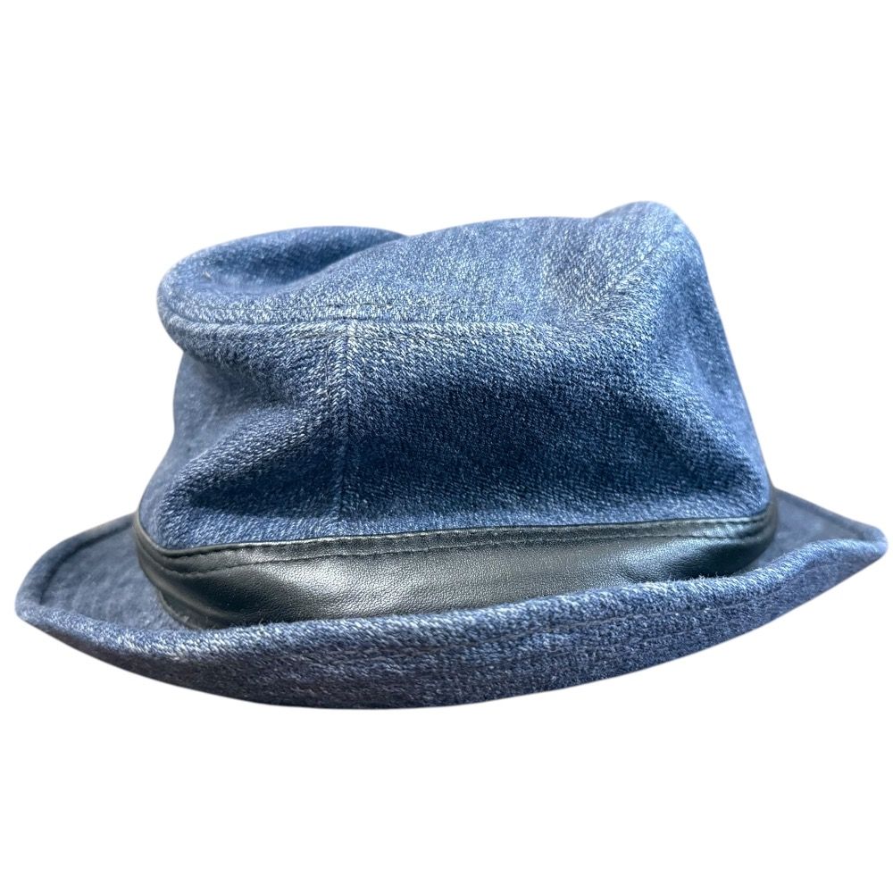 HERMES ハット 帽子 リボン レザー 美品 HERMES エルメス レザーリボン リネン100％ デニム