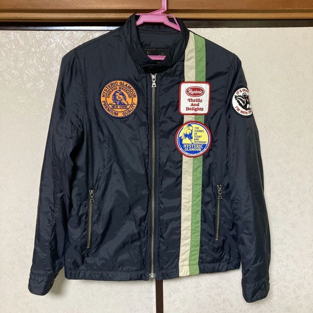 ヒステリックグラマー ナイロンライダースジャケット ワッペン 黒