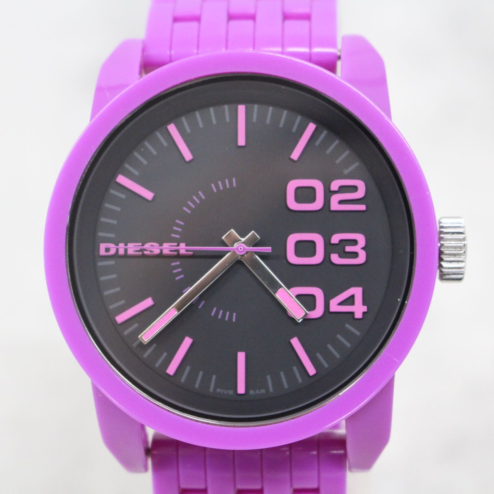 S198)【稼働品/美品】DIESEL/ディーゼル 腕時計 DZ-1524 パープル/紫 