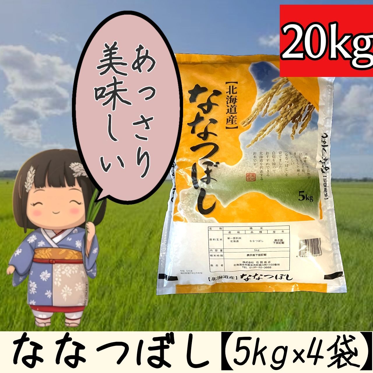 北海道産 ななつぼし 20kg 5kg×4 新米 先行予約】令和7年産 特Aランク米 ななつぼし 無洗米 20kg（5kg×4袋
