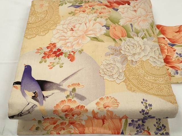 平和屋着物●アンティーク 大正ロマン 全通柄九寸名古屋帯 飛鳥枝花文 正絹 CAAX9492yk