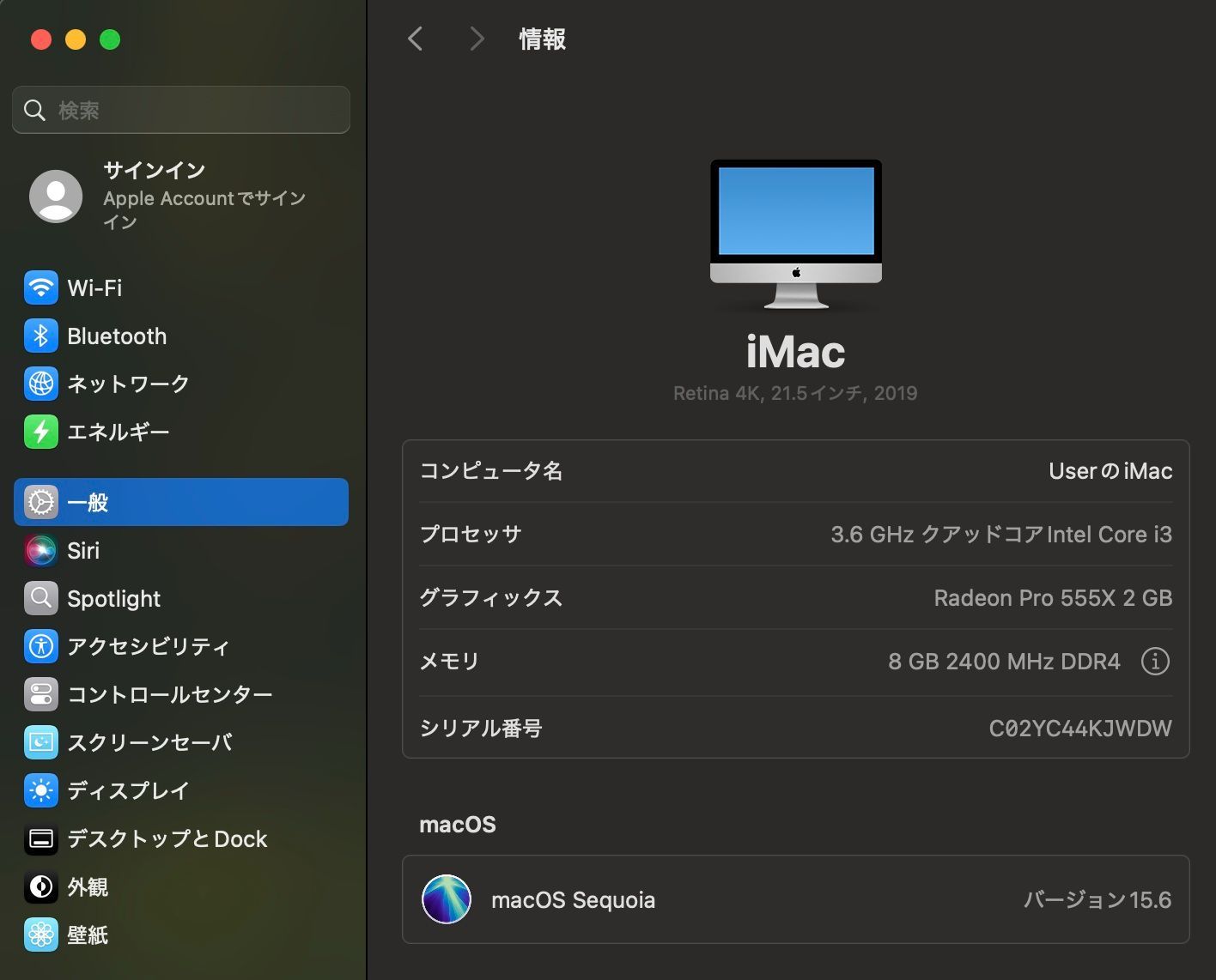 iMac（Retina 4K，21.5インチ，2019）HDD1TB/8GB〈MRT32J/A〉⑤ iMac