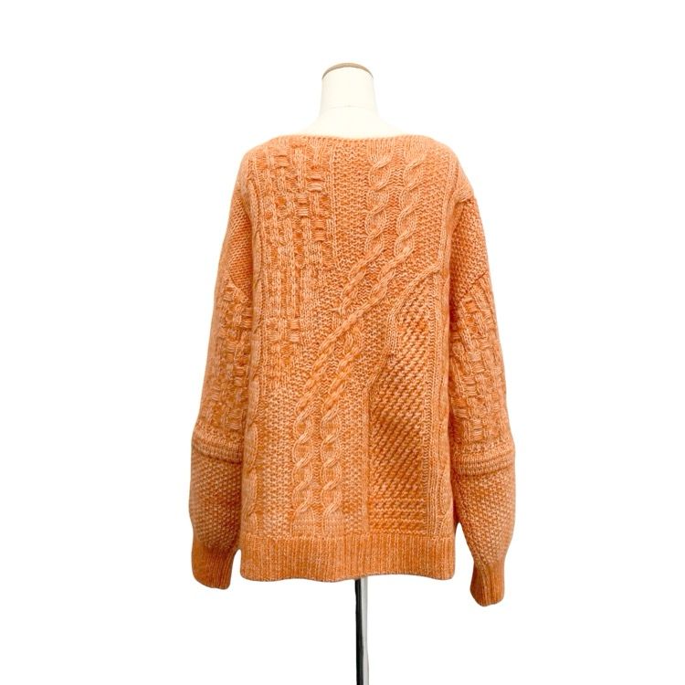 Mame Kurogouchi マメクロゴウチ Multi-Pattern Cable Knitted Sweater モヘヤケーブルニット オレンジ 2 MM21FW-KN035