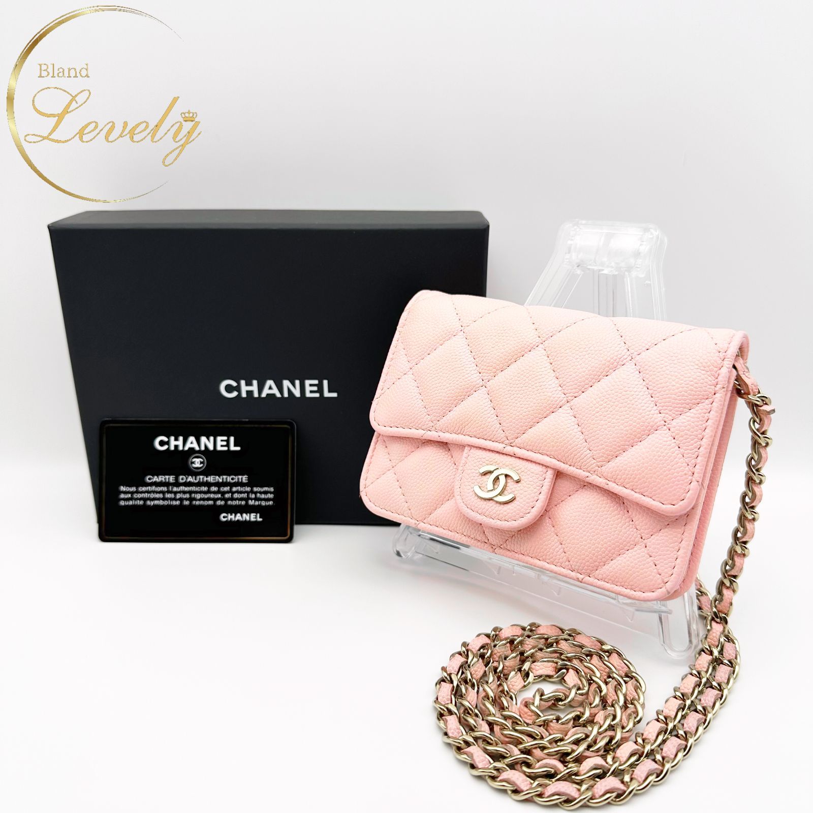 CHANEL　シャネル　マトラッセ　キャビアスキン　チェーンクラッチ　ショルダーバッグ　ピンク　ゴールド金具　31番台