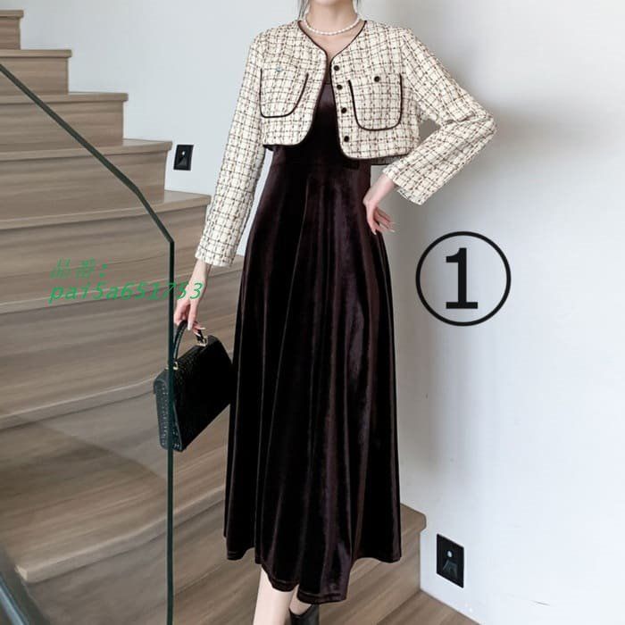 セットアップ レディース ツイードジャケット ベロア キャミワンピース 2点セット お呼ばれ 40代 60代 春秋 フォーマル 30代 50代 女子会 長袖 きれいめ pai5a651753