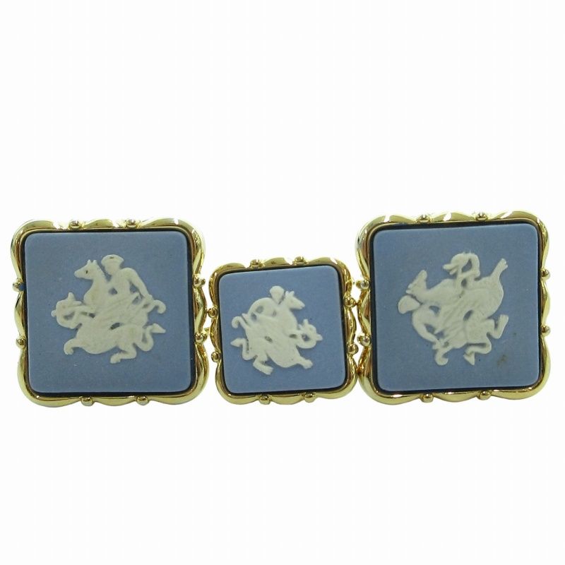 ウェッジウッド WEDGWOOD by Stratton カフス ピンセット アクセサリー ロゴ ゴールド金具 金色 青 ブルー |FF 0822 GY18