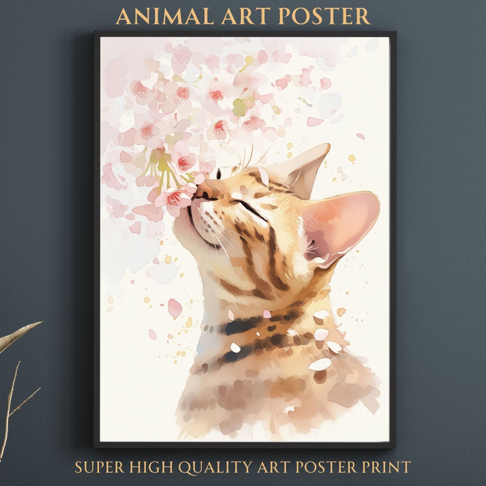 桜猫戯舞 - ベンガル No.2 桜 花見 春 花びら 子猫 猫 キャット ペットロス うちの子 記念日 アートポスター 犬の絵 犬のイラスト ギフト プレゼント