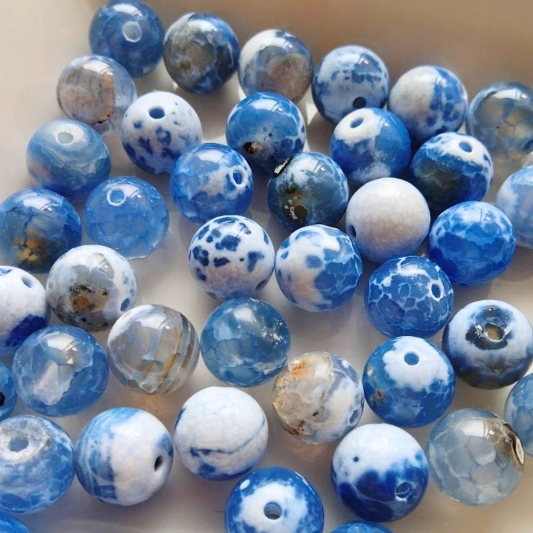 天然石丸ビーズ 8ミリ 水色メノウ 青瑪瑙 めのう ブルー マーブル模様
