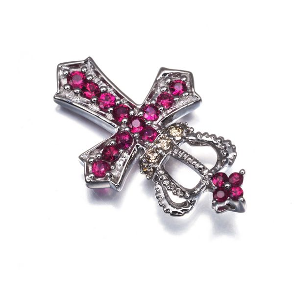 笠原真寿美 ペンダントトップ ルビー ダイヤ ダイヤモンド クラウン クロス K18WG 177254