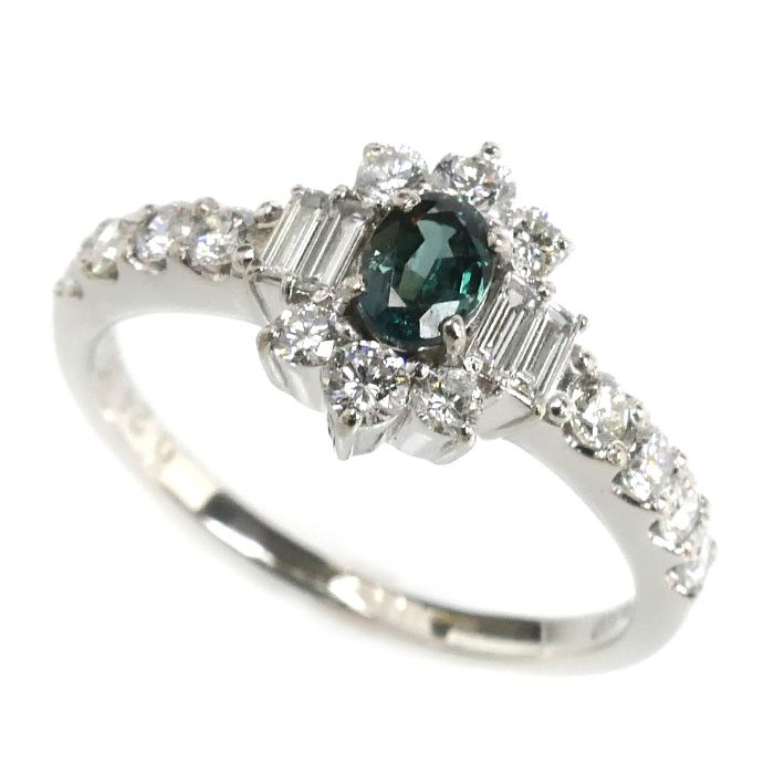 Pt900プラチナ リング 指輪 ダイヤモンド0.50ct アレキサンドライト0.24ct 10号 3.4g レディース