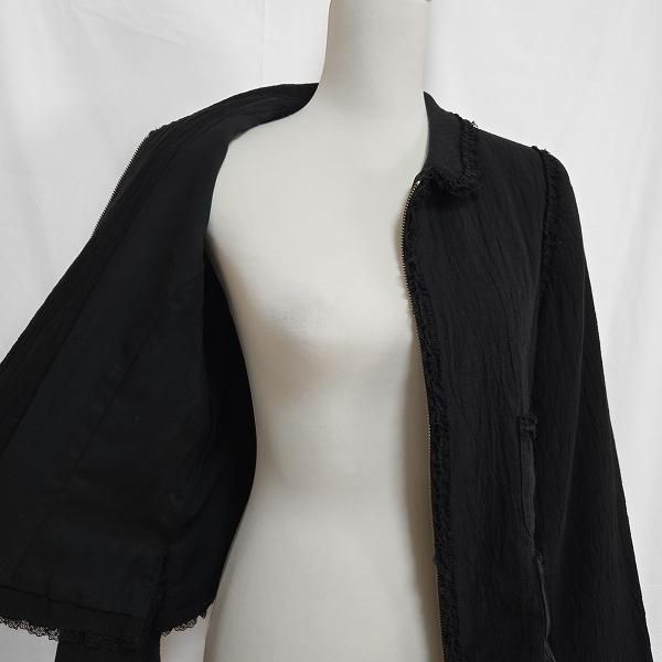 美品✨カネコイサオ フリル ジャケット 黒 anc カネコイサオ KANEKO ISAO ジャケット 黒 麻混 ダブルジップ