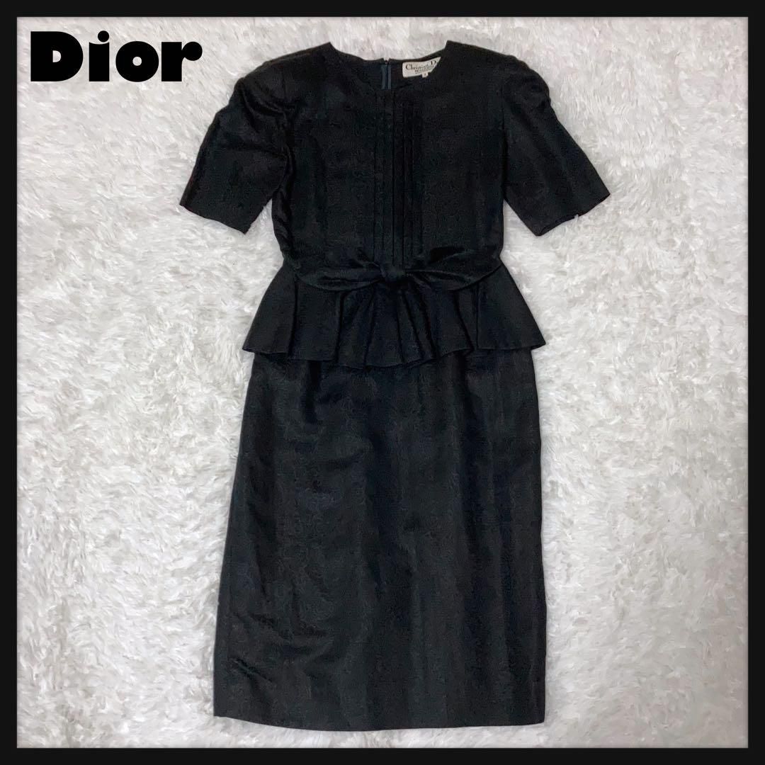 DIOR 半袖 ワンピース プリーツ リボン フリル 肩パット 花柄 総 DIOR 半袖 ワンピース プリーツ リボン フリル 肩パット 花柄 総