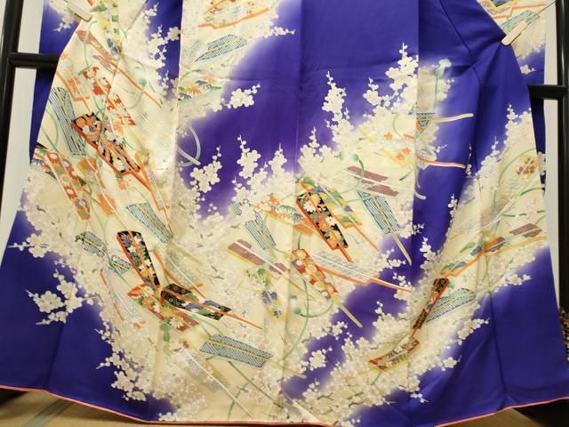 平和屋着物○訪問着 駒刺繍 貝桶舞桜文 暈し染め