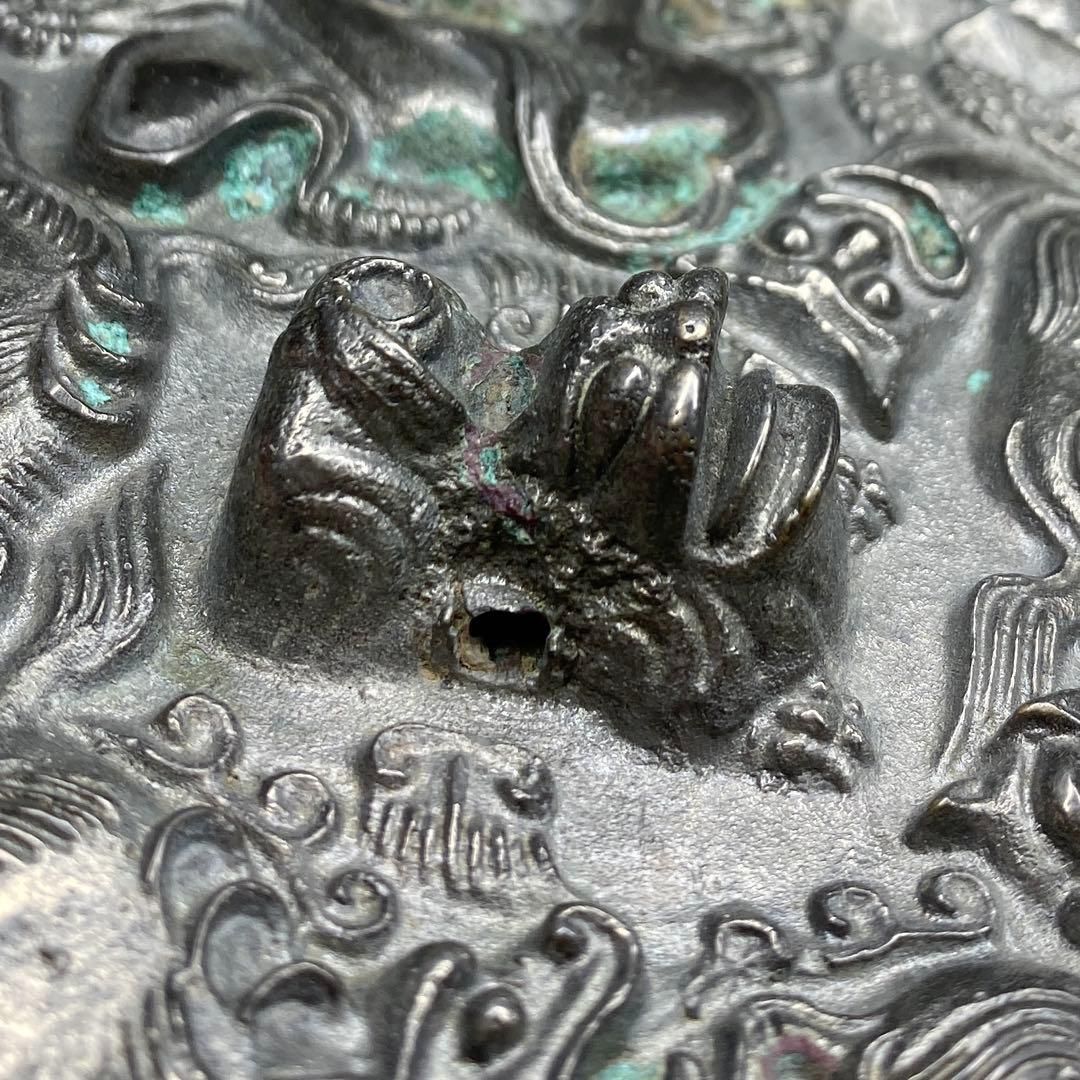 中国古玩 神獣 古鏡 直径11.5㎝ 359g トヒル 東な7-0105