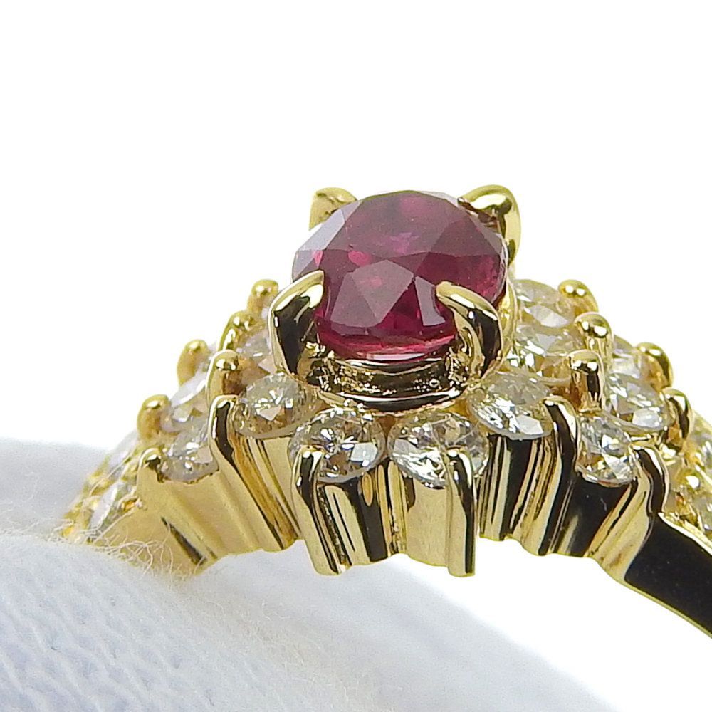 天然 ルビー 0.55ct ダイヤモンド K18 一粒 ダイヤ 指輪 リング 【公式