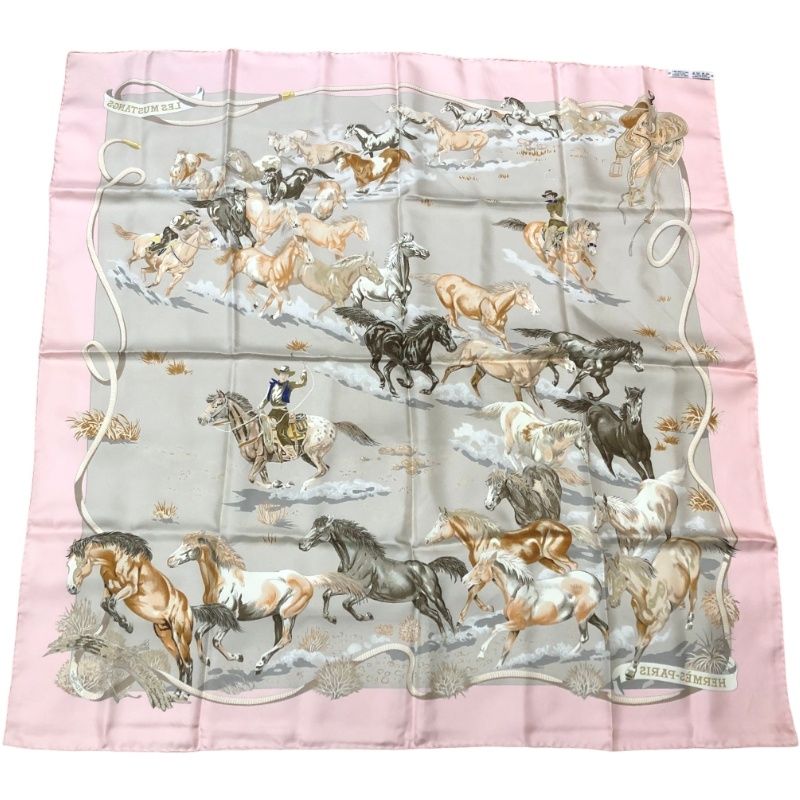 HERMES エルメス スカーフ カレ70 シルク ピンク かわいいお馬