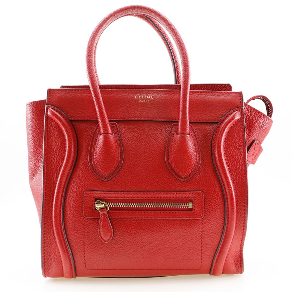 CELINE セリーヌ ラゲージマイクロショッパー レザー 赤 レディース ハンドバッグ