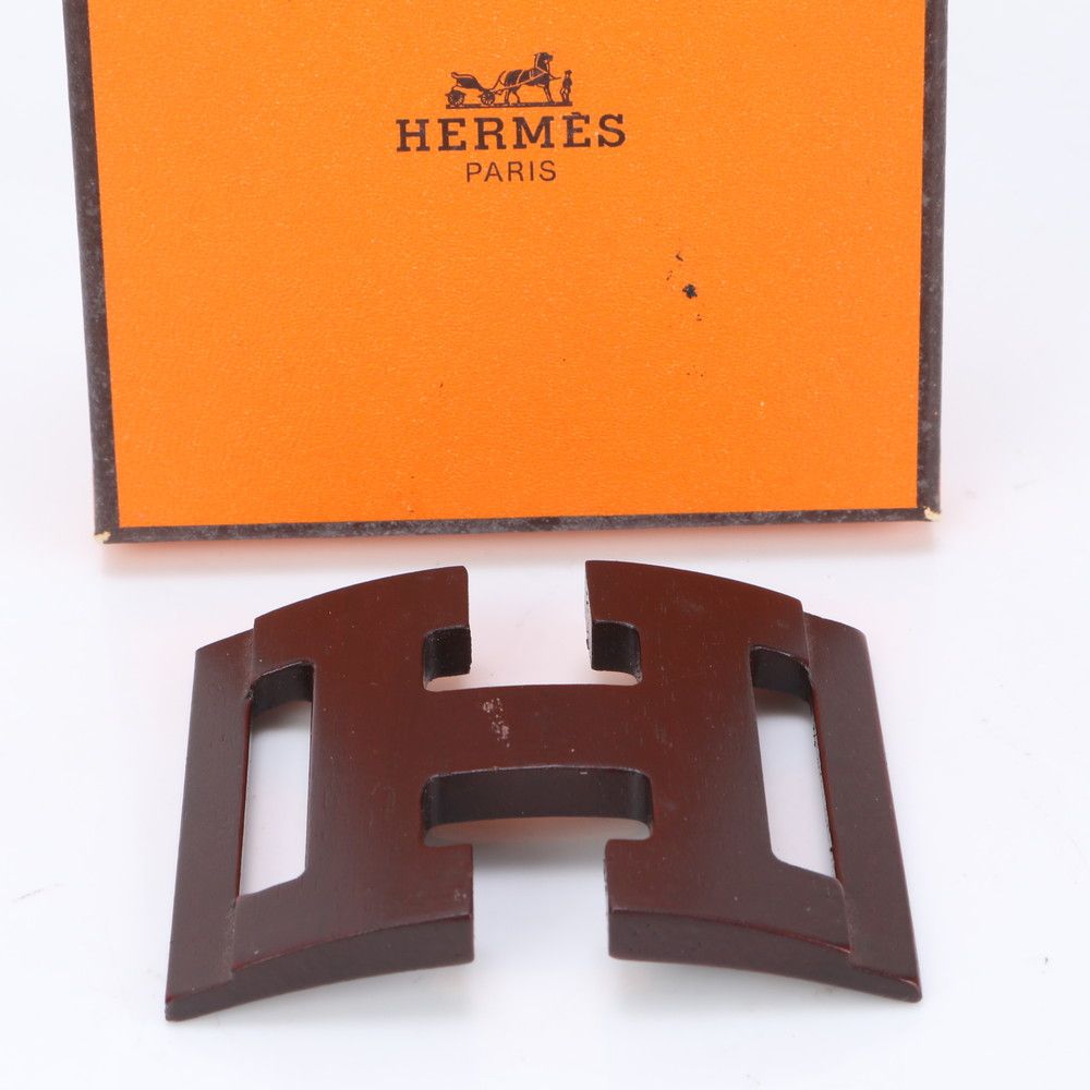 美品 エルメス ウッド H モチーフ バックル スカーフ リング