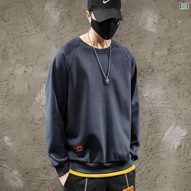 種類7：2XL/B：WY1045-青 メンズ 男性用 ファッション オシャレ シンプル 大人 かっこいい ストリート ヒップホップ HipHop フェイク ツーピース スウェットシャツ ラウンドネック ルーズ 秋冬 大