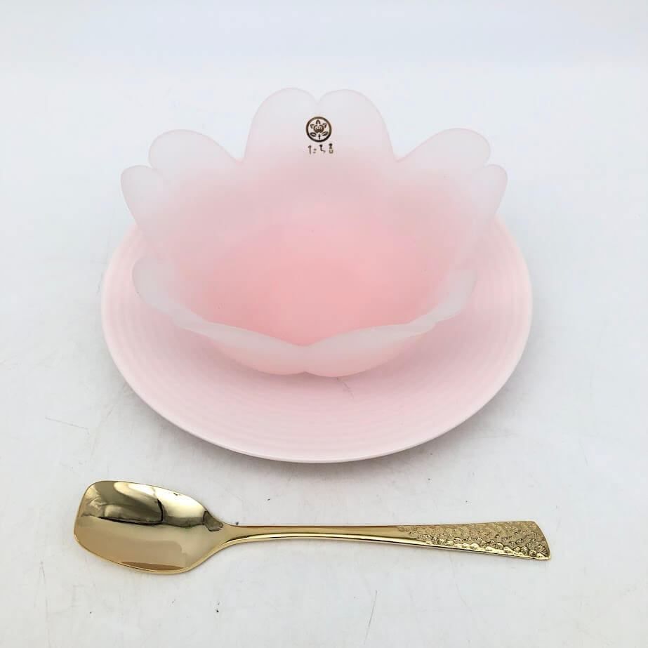 ss7297 【未使用品】 たち吉 デザートセット 5客揃え 初桜 ガラス製 