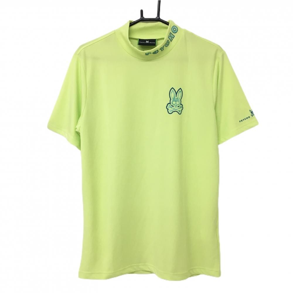 SALE15％OFF【超美品】サイコバニー 半袖ハイネックシャツ ライトグリーン ネックロゴプリント スカルラビット メンズ XL ゴルフウェア Psycho Bunny